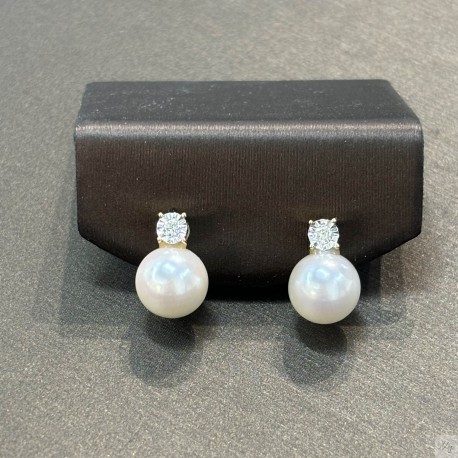 18K Gold Diamond+ AKoya pearl Earrings SEP928